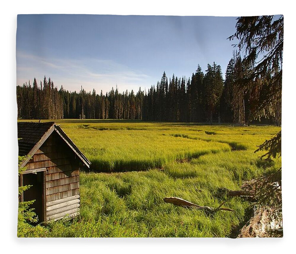 Clackamas Fleece Blanket featuring the photograph Clackamas Meadow Pump House- 2 by Rick Bures