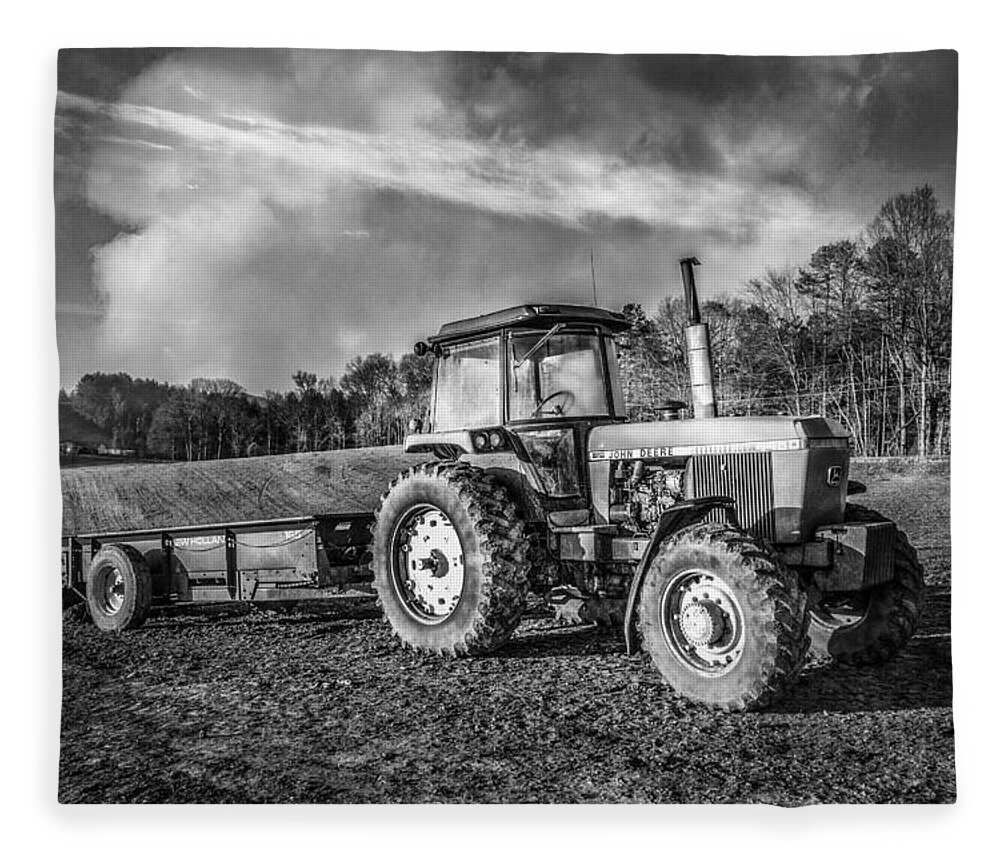 Classic John Deere Tractor In Black And White Fleece Blanket For Sale By Debra And Dave Vanderlaan