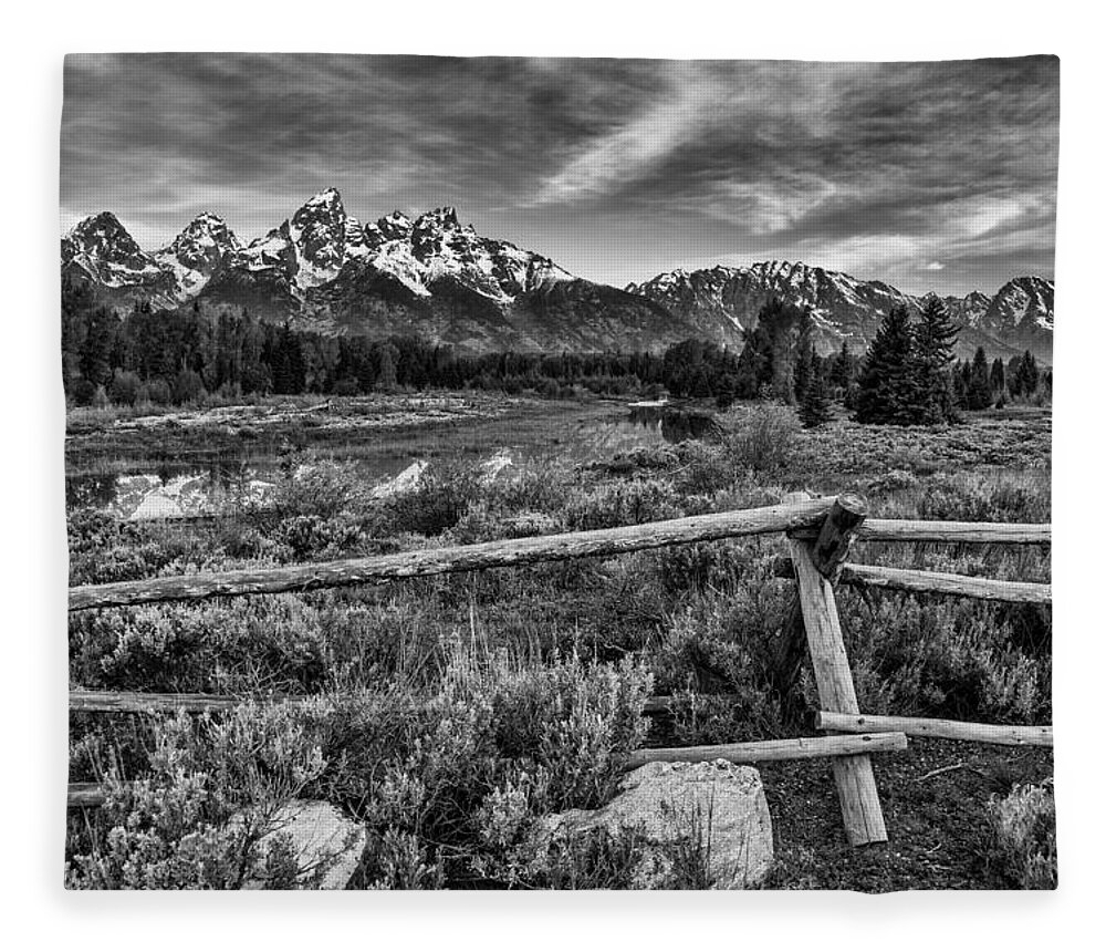 Fence Line Fleece Blanket featuring the photograph Classic Tetons by Darren White