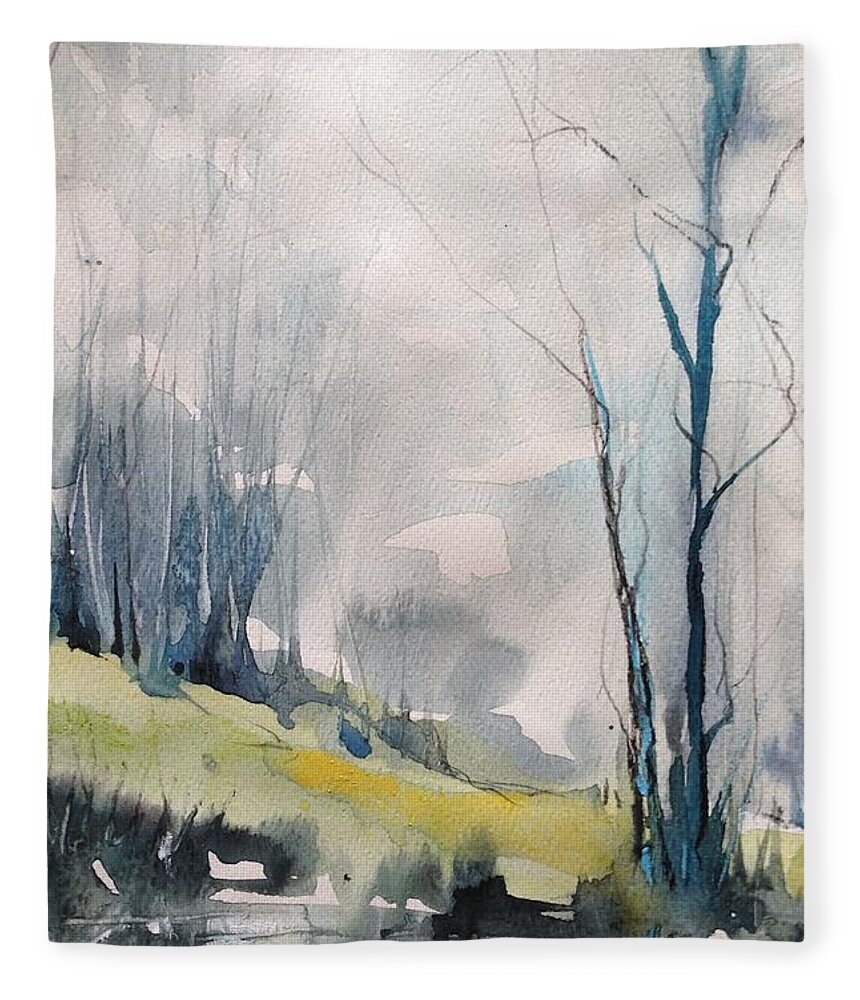 Landscape Fleece Blanket featuring the painting Clearing By the Riverbank by Robin Miller-Bookhout