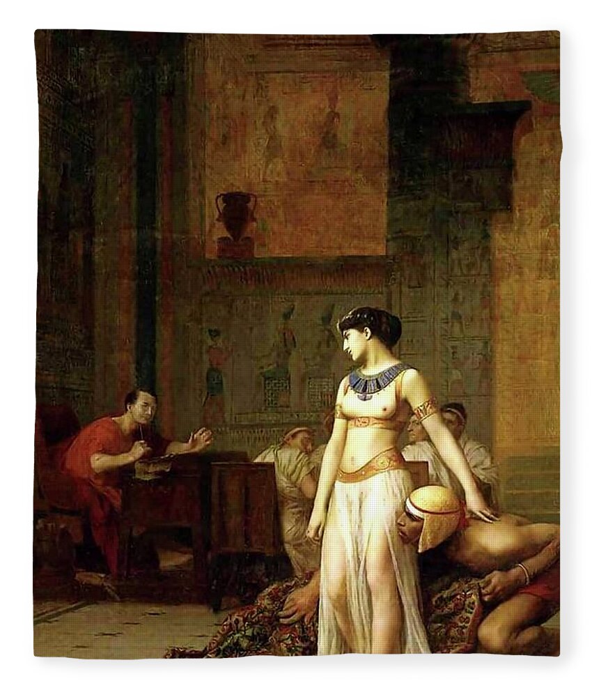 Cleopatra Fleece Blanket featuring the painting Cleopatra Before Caesar by Jean Leon Gerome
