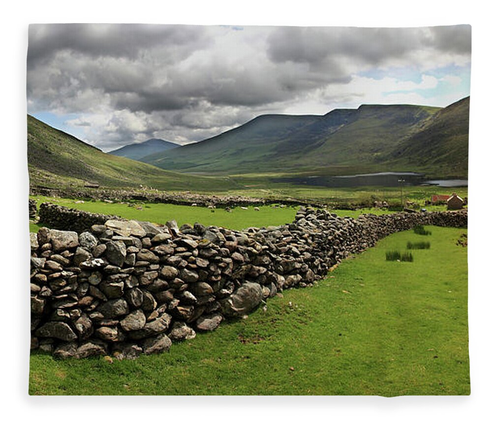 Stone Wall Fleece Blanket featuring the photograph Cloghane valley Walls by Mark Callanan