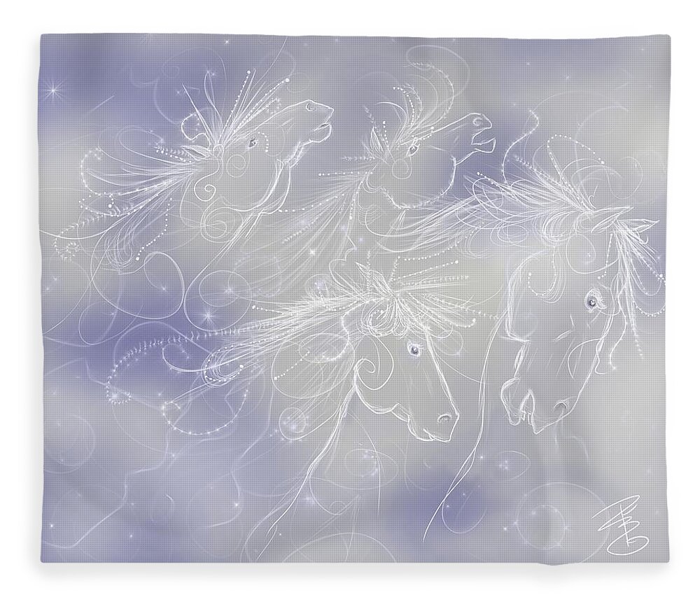 Animal Fleece Blanket featuring the digital art Cloud horses by Debra Baldwin