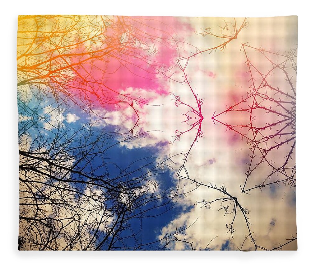 Colorful Fleece Blanket featuring the digital art Cloudburst tree kaleidoscope by Itsonlythemoon