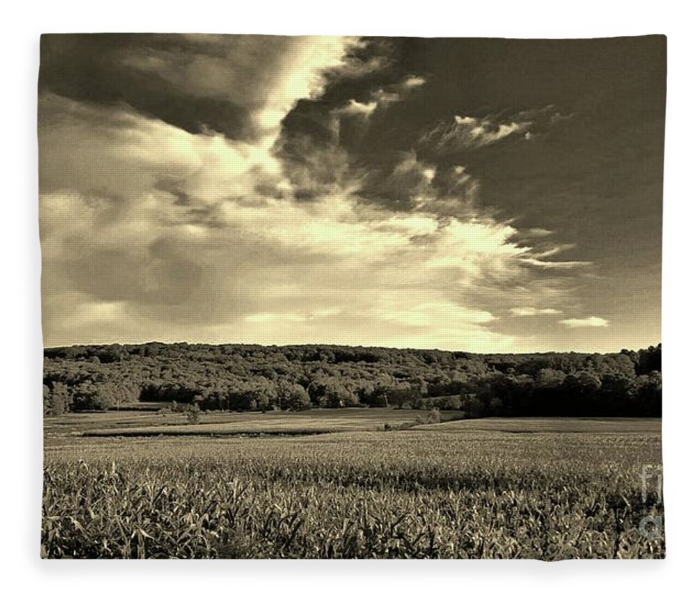Farm Fleece Blanket featuring the photograph Clouds and Cornfields by Dani McEvoy