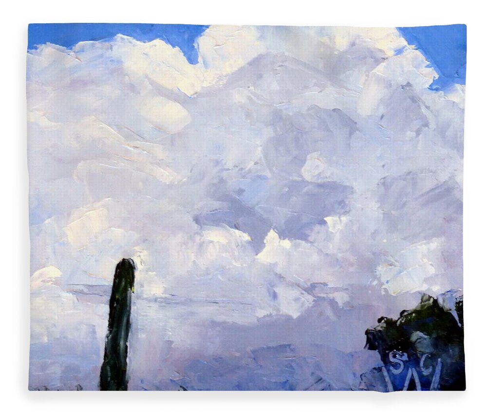 Oil Painting Fleece Blanket featuring the painting Clouds Building by Susan Woodward