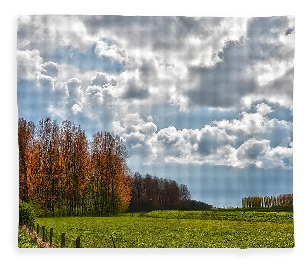 Netherlands Fleece Blanket featuring the photograph Clouds over Voorne by Frans Blok