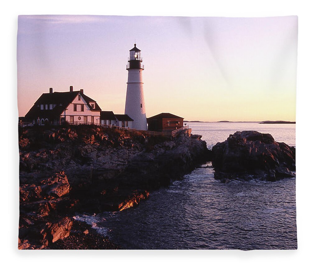 Landscape Lighthouse Nautical New England Portland Head Light Cape Elizabeth Fleece Blanket featuring the photograph Cnrf0904 by Henry Butz