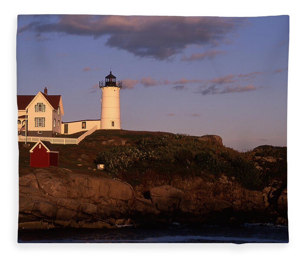 Landscape New England Lighthouse Nautical Coast Fleece Blanket featuring the photograph Cnrf0908 by Henry Butz
