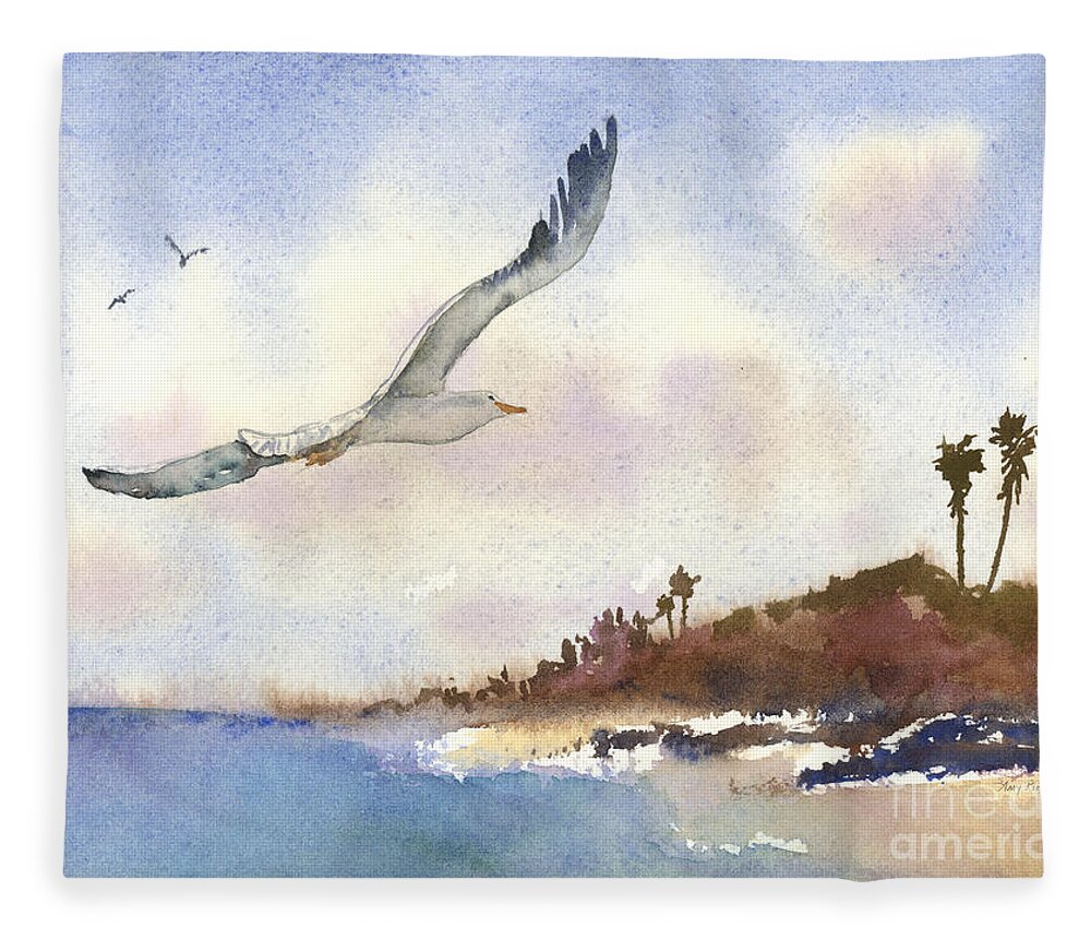 Seagull Fleece Blanket featuring the painting Coastal Flight by Amy Kirkpatrick