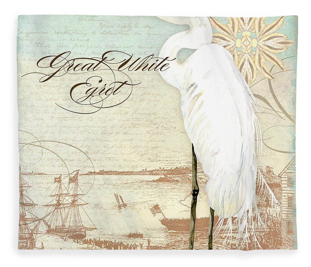 Watercolor Fleece Blanket featuring the painting Coastal Waterways - Great White Egret 2 by Audrey Jeanne Roberts