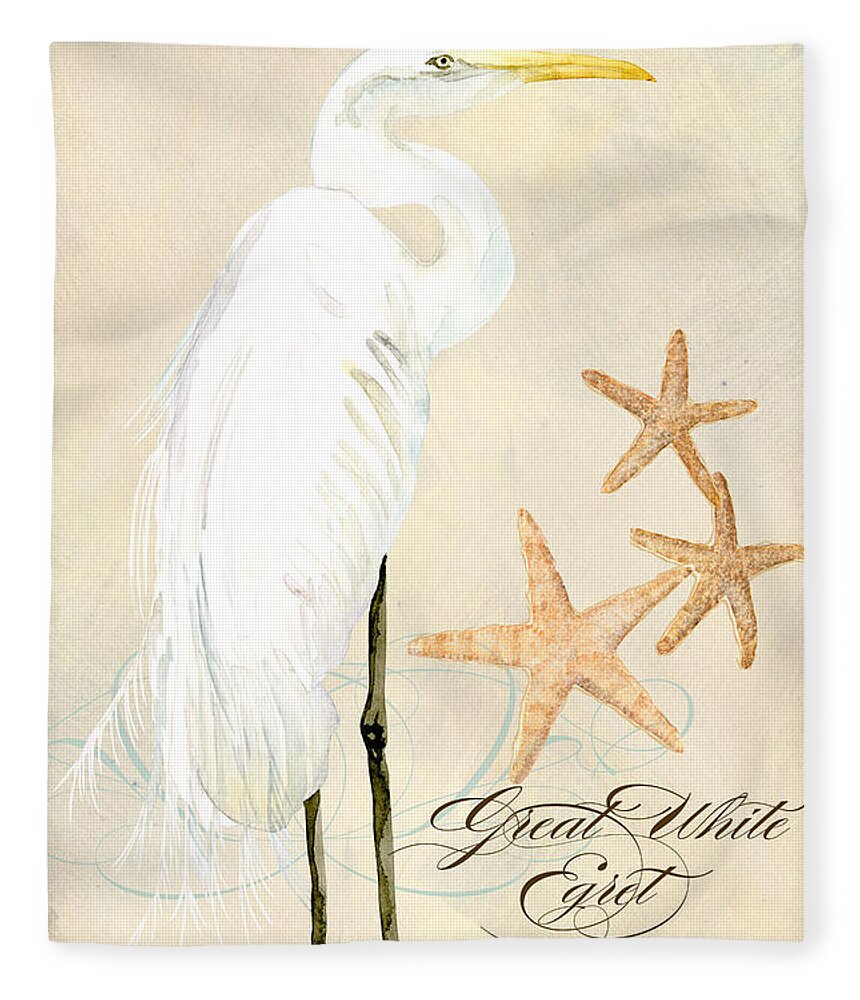 Watercolor Fleece Blanket featuring the painting Coastal Waterways - Great White Egret by Audrey Jeanne Roberts