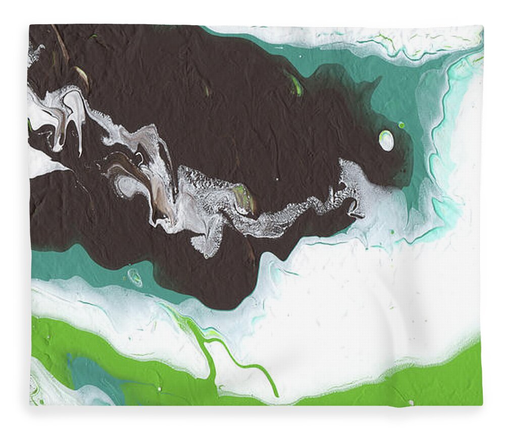 Green Fleece Blanket featuring the mixed media Coffee Bean 2- Abstract Art by Linda Woods by Linda Woods