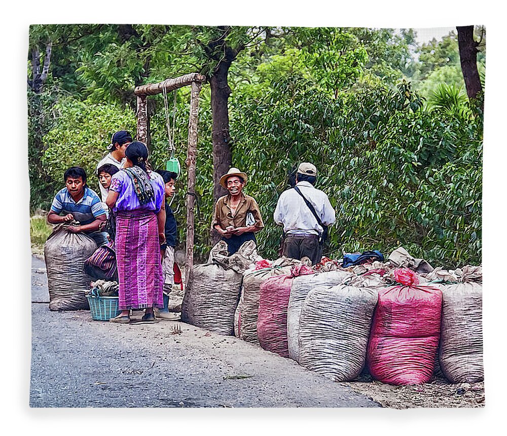 Coffee Fleece Blanket featuring the photograph Coffee pickers in Guatemala by Tatiana Travelways