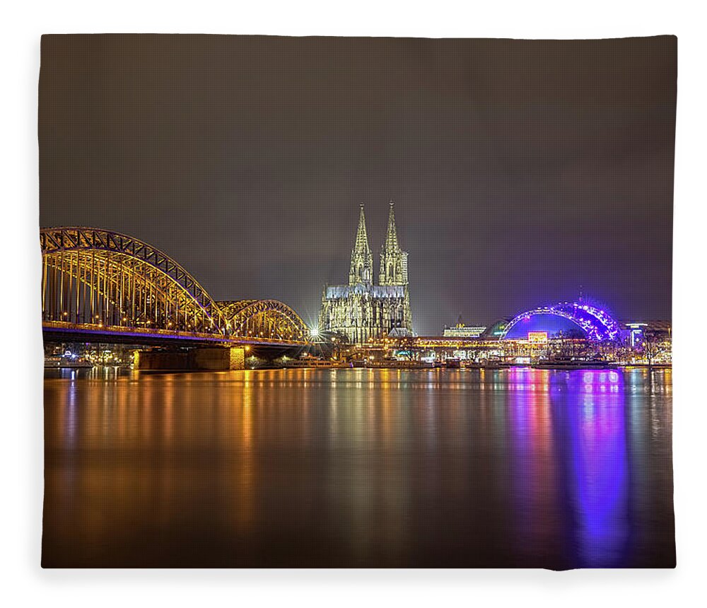 Photosbymch Fleece Blanket featuring the photograph Cologne Cathedral over the Rhine by M C Hood