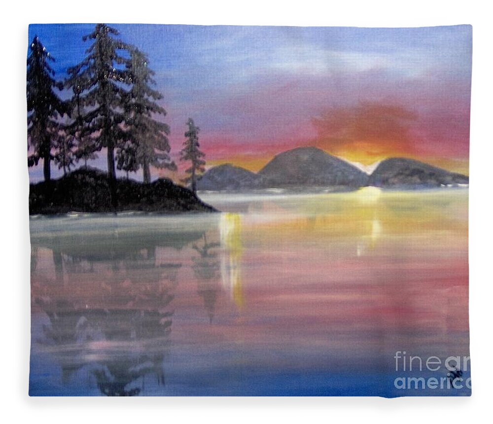 Color Fleece Blanket featuring the painting Colored Lake by Saundra Johnson