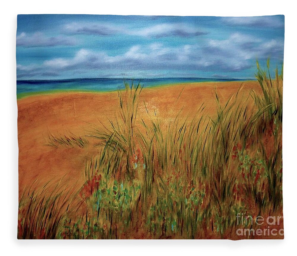 Barrieloustark Fleece Blanket featuring the painting Colorful Beach by Barrie Stark