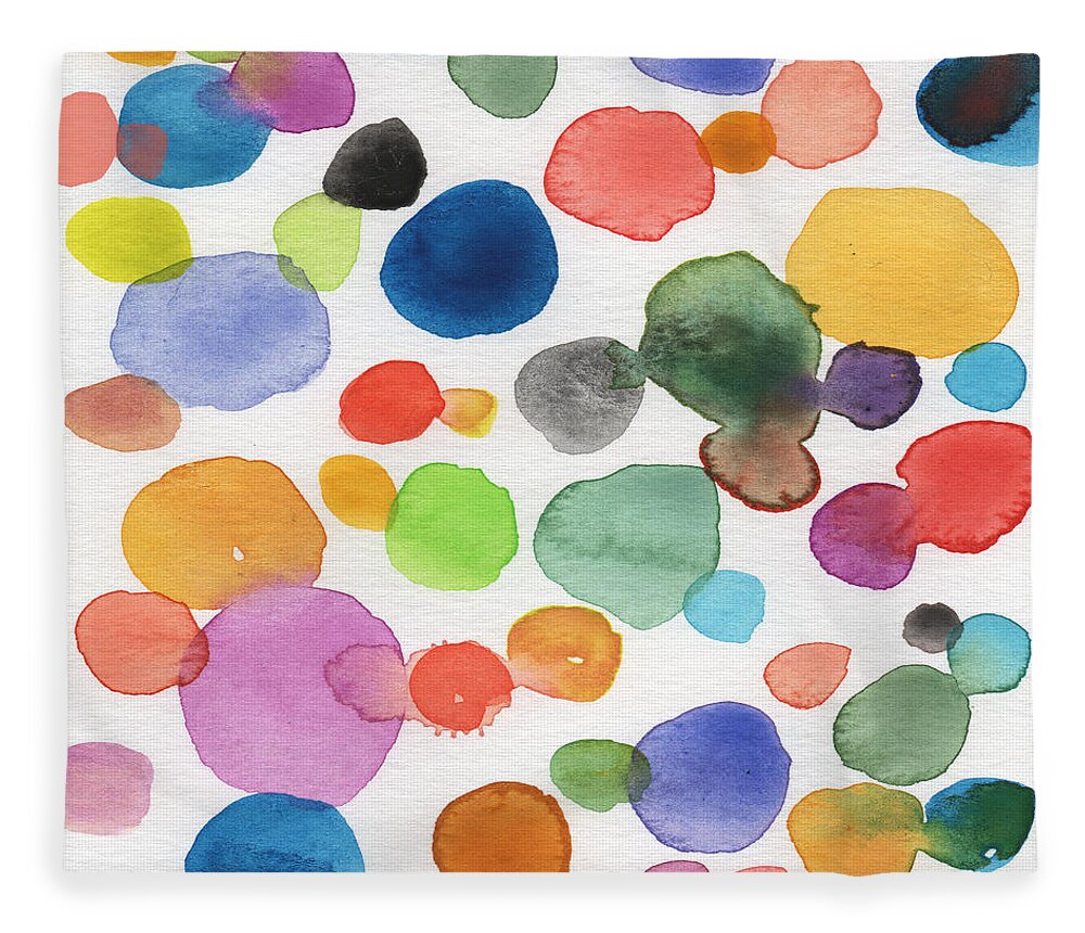 Abstract Watercolor Art Fleece Blanket featuring the painting Colorful Bubbles by Linda Woods