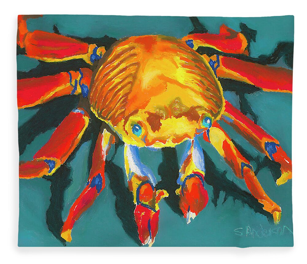 Crab Fleece Blanket featuring the painting Colorful Crab II by Stephen Anderson