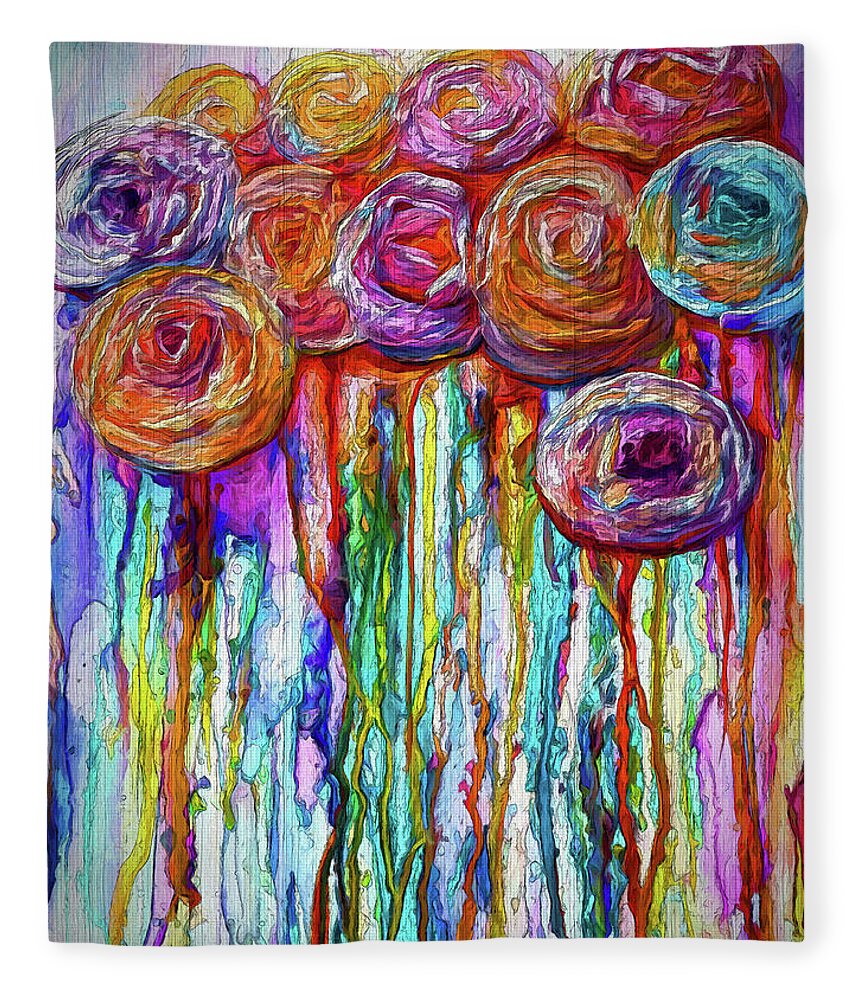 Love Fleece Blanket featuring the digital art Colorful Roses Design by Lena Owens - OLena Art Vibrant Palette Knife and Graphic Design