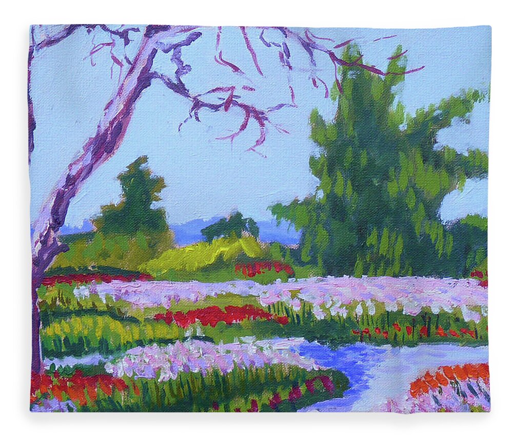 Landscape Fleece Blanket featuring the painting Colorful tulips by Stan Chraminski
