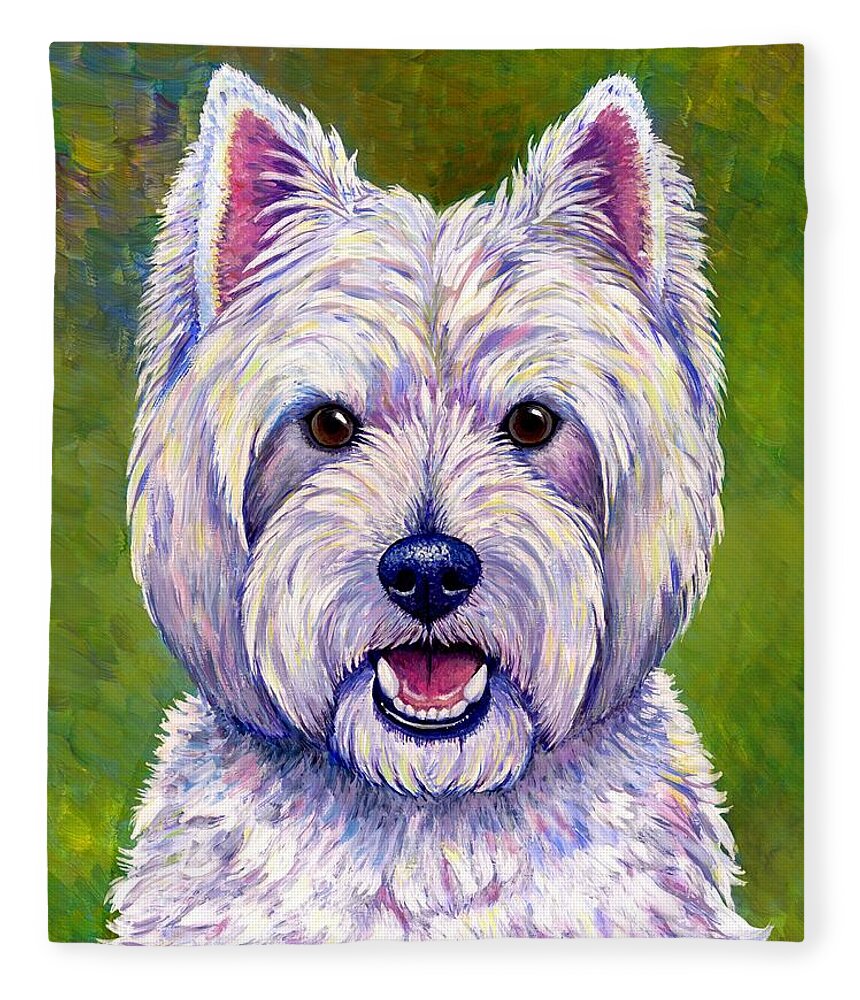 West Highland White Terrier Fleece Blanket featuring the painting Colorful West Highland White Terrier Dog by Rebecca Wang