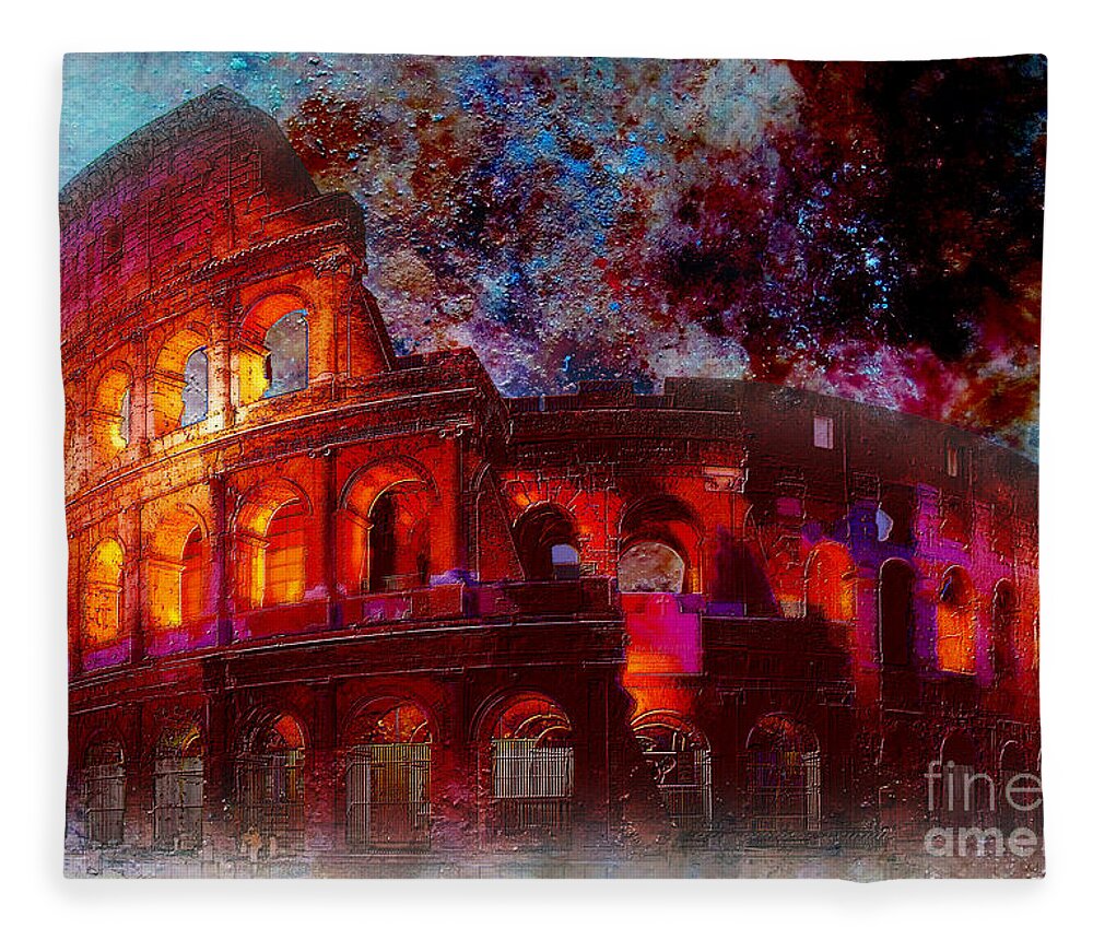 Monument Fleece Blanket featuring the painting Colosseum Rome Italy  by Gull G