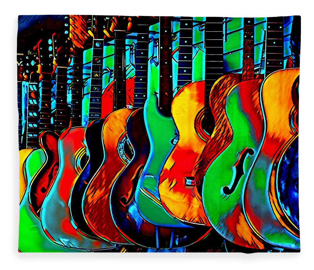 Guitars Fleece Blanket featuring the digital art Colour of Music by Pennie McCracken