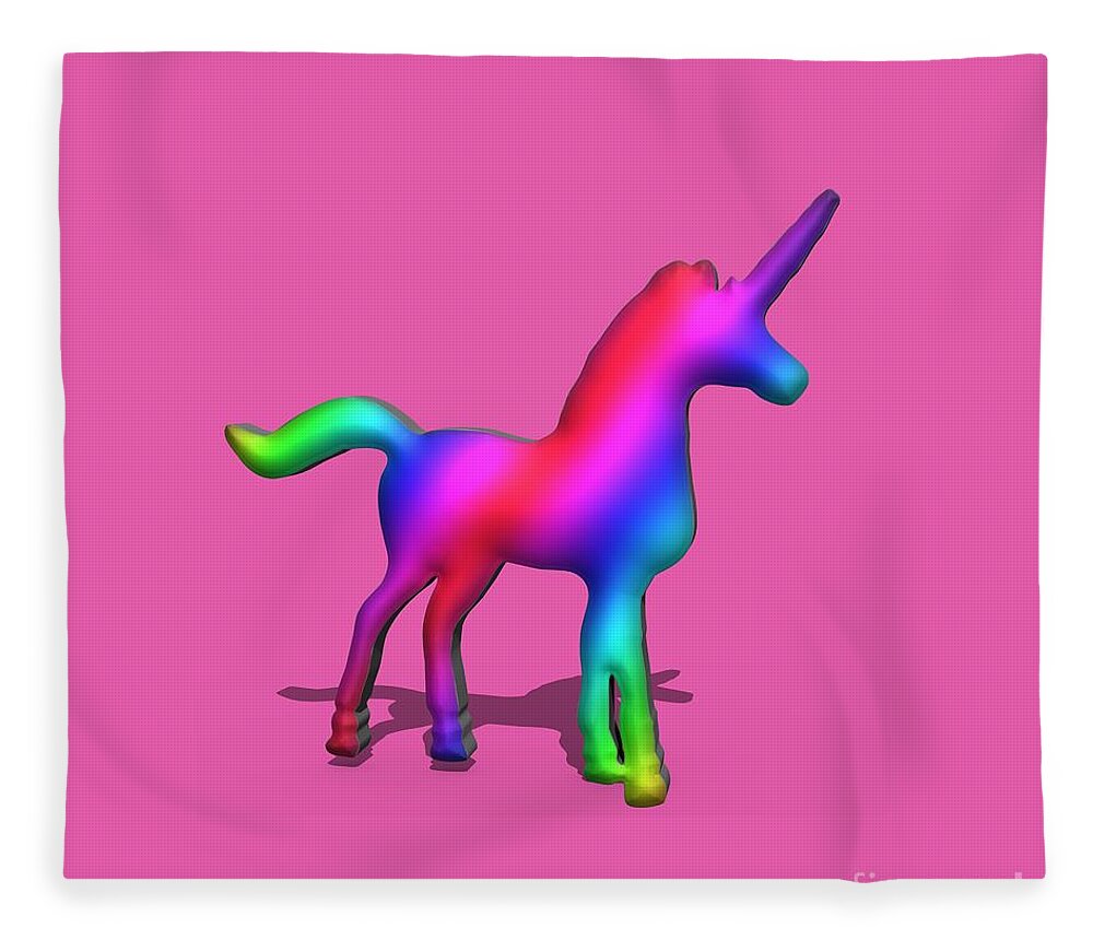 Colourful Fleece Blanket featuring the digital art Colourful Unicorn in 3D by Ilan Rosen