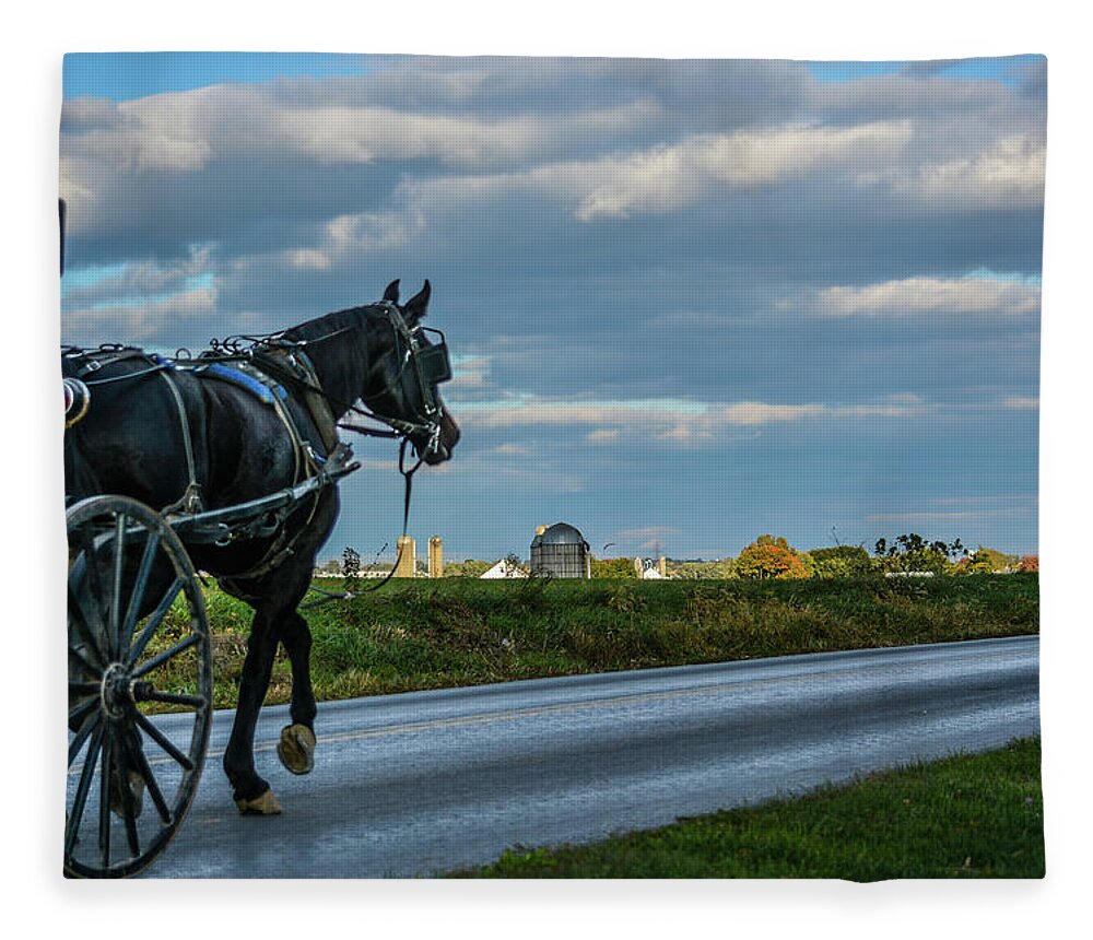 Amish Country Fleece Blanket featuring the photograph Coming Home at Dusk by Tana Reiff