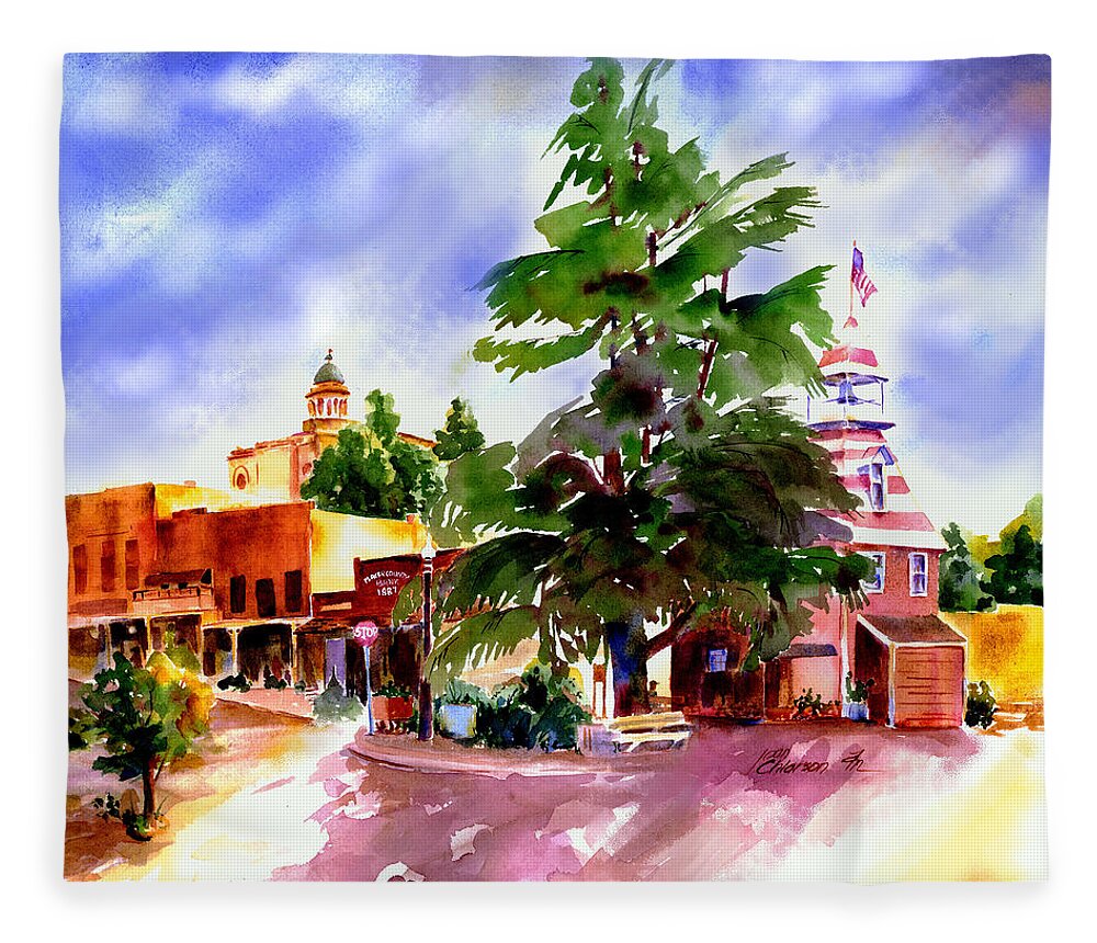 Commercial St Fleece Blanket featuring the painting Commercial Street, Old Town Auburn by Joan Chlarson