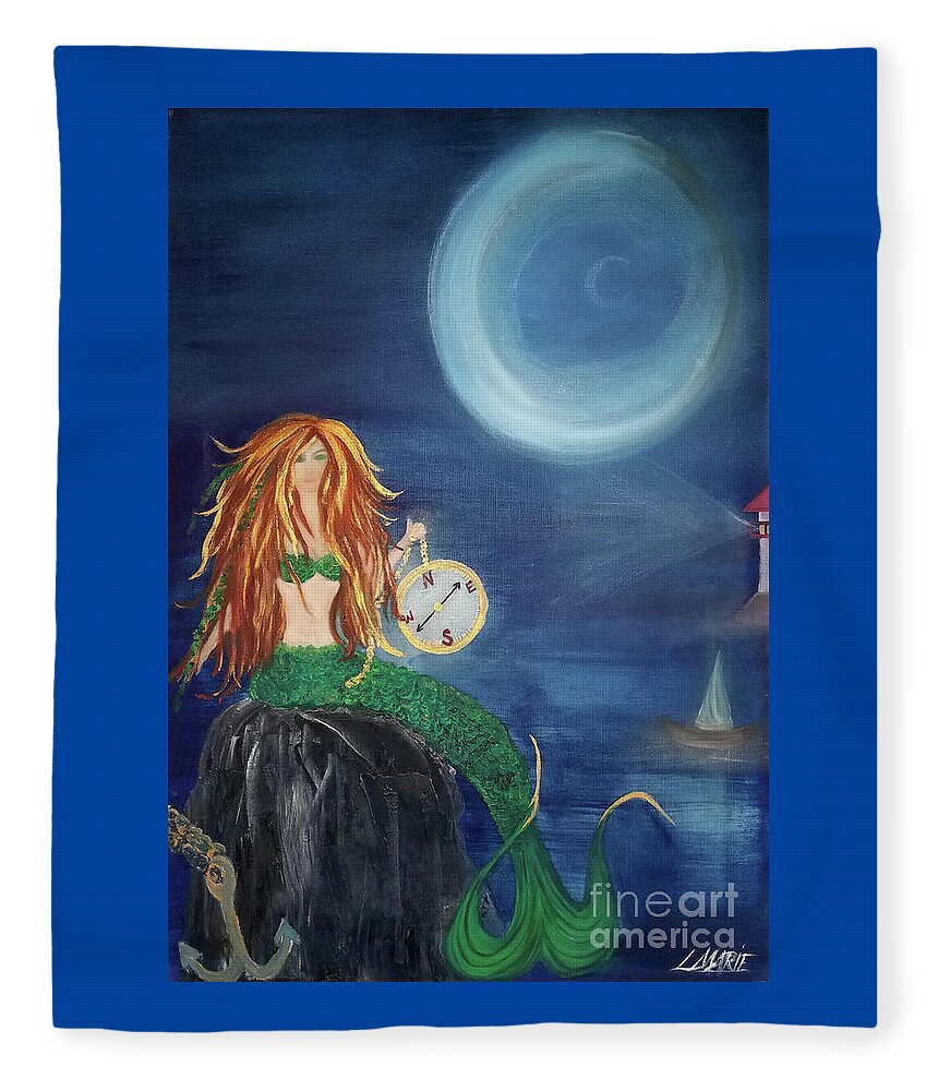 Mermaid Fleece Blanket featuring the painting Compass Mermaid by Artist Linda Marie