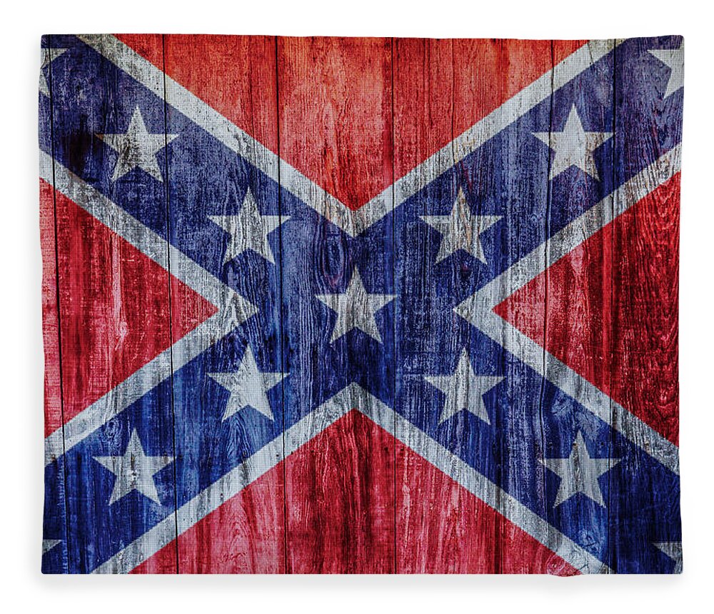 Confederate Flag On Wood Fleece Blanket featuring the digital art Confedera...