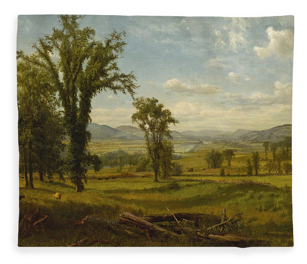 Albert Bierstadt Fleece Blanket featuring the painting Connecticut River Valley, Claremont, New Hampshire by Albert Bierstadt