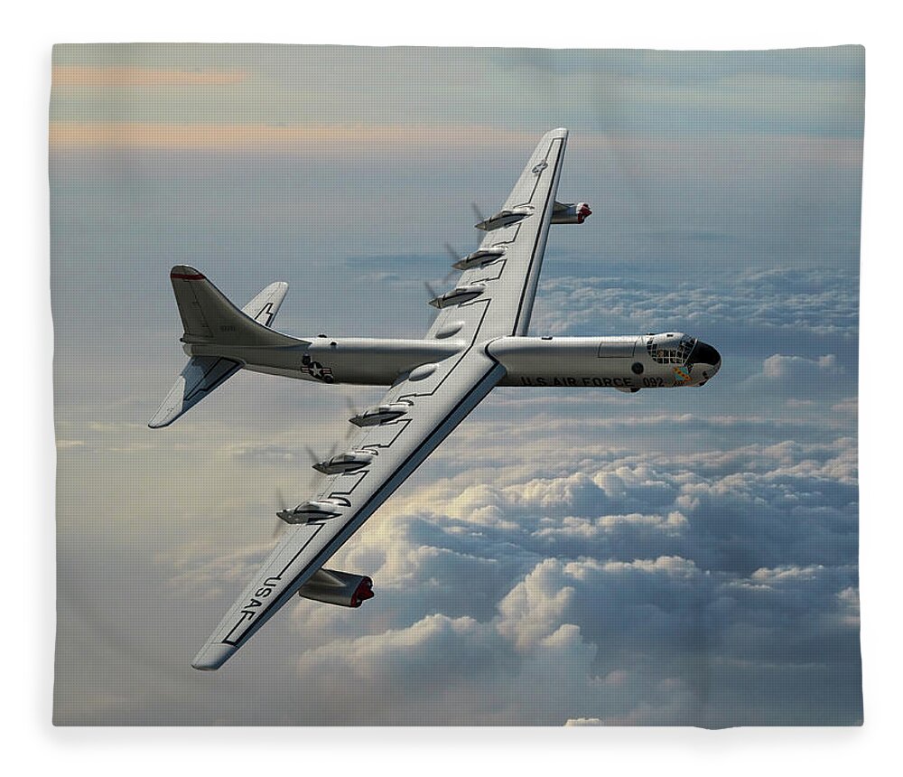 U.s. Air Force B-36 Bomber Fleece Blanket featuring the digital art Convair RB-36F Peacemaker by Erik Simonsen