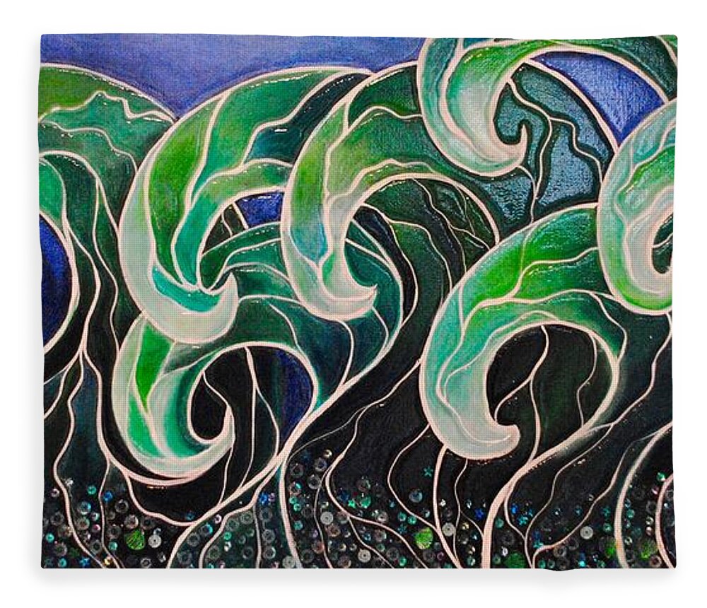 Waves Fleece Blanket featuring the painting Cool Waves by Patricia Arroyo
