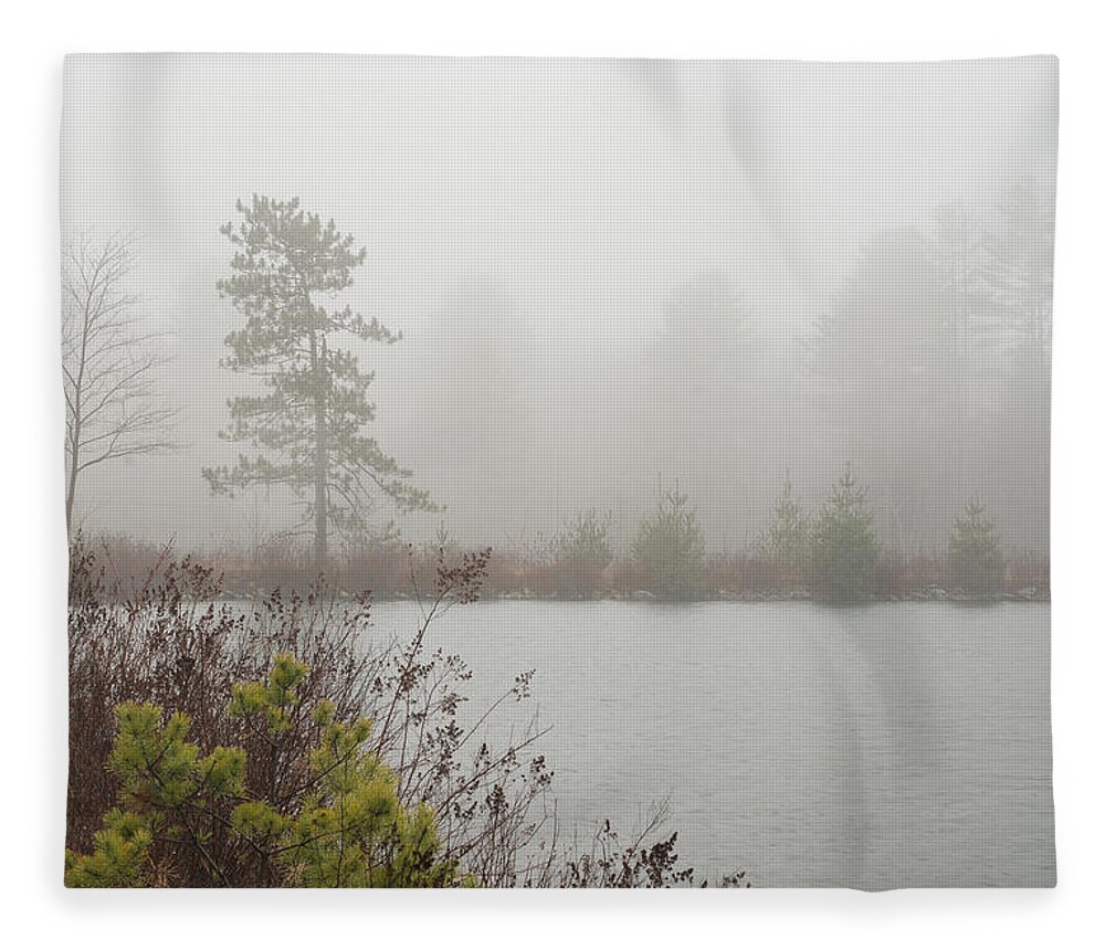 Catskills Fleece Blanket featuring the photograph Cooper Lake Foggy Morning by Nancy De Flon