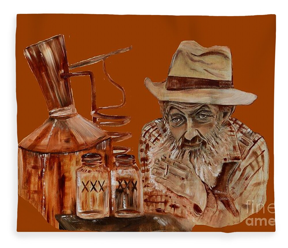 Popcorn Sutton T-shirts Fleece Blanket featuring the painting Coppershine Popcorn-Transparent for T-shirts by Jan Dappen