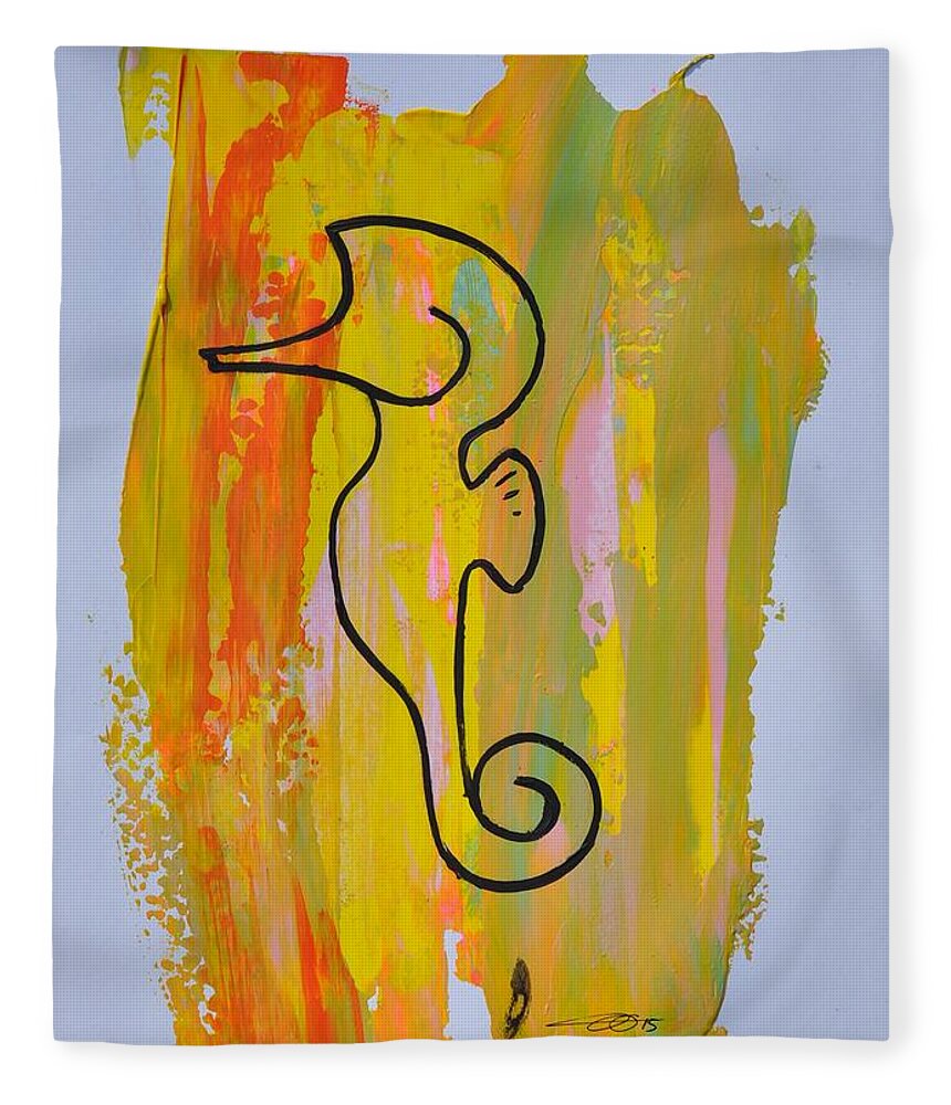 Seahorse Fleece Blanket featuring the painting Copycat Seahorse ID 03/30 by Eduard Meinema