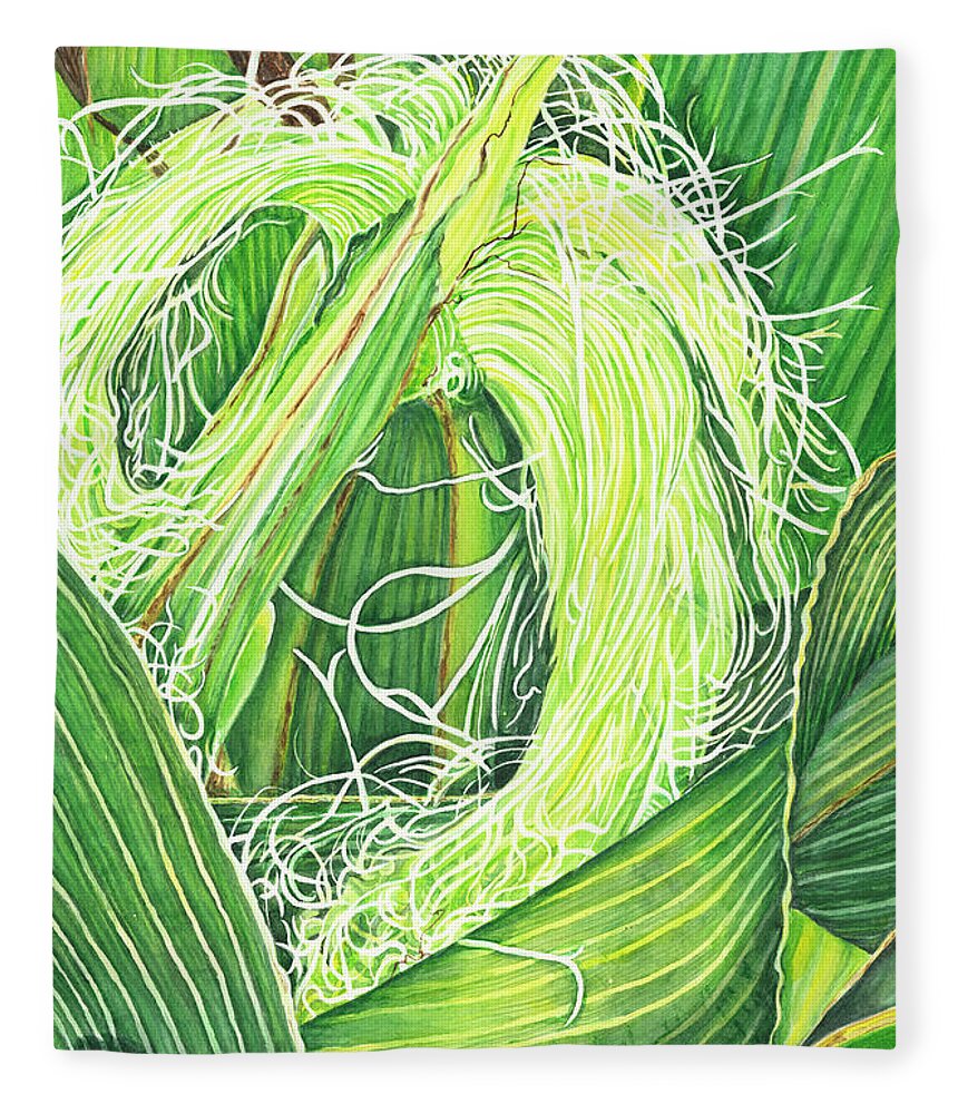 Corn Fleece Blanket featuring the painting Corn Silk by Lori Taylor