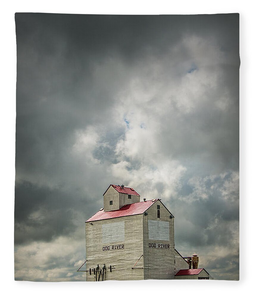 Art Fleece Blanket featuring the photograph Corner Gas Grain Elevator in Dog River by Randall Nyhof