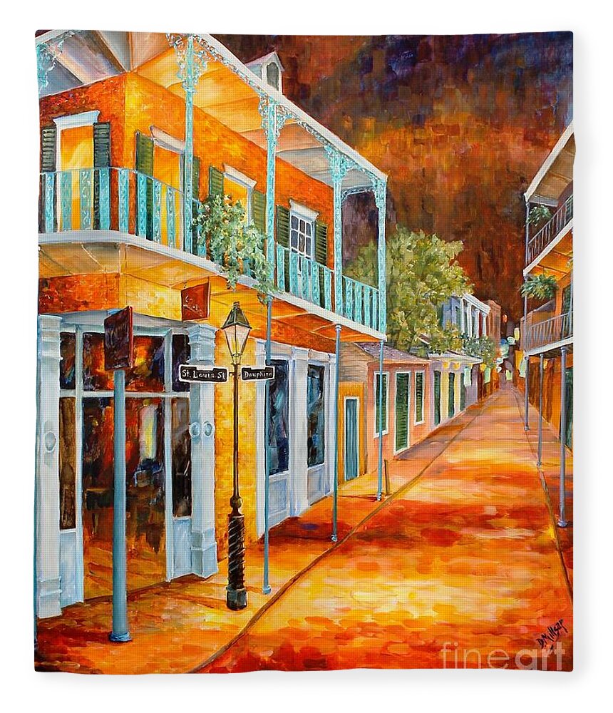 New Orleans Fleece Blanket featuring the painting Corner of Dauphine and Saint Louis by Diane Millsap