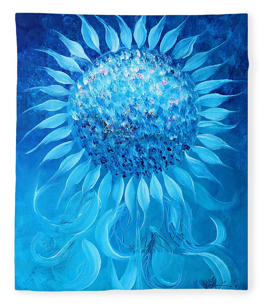 Sunflower Fleece Blanket featuring the painting Cornflower In Moonlight by J Vincent Scarpace