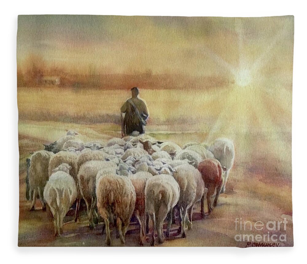 Mouton Fleece Blanket featuring the painting Correze by Francoise Chauray
