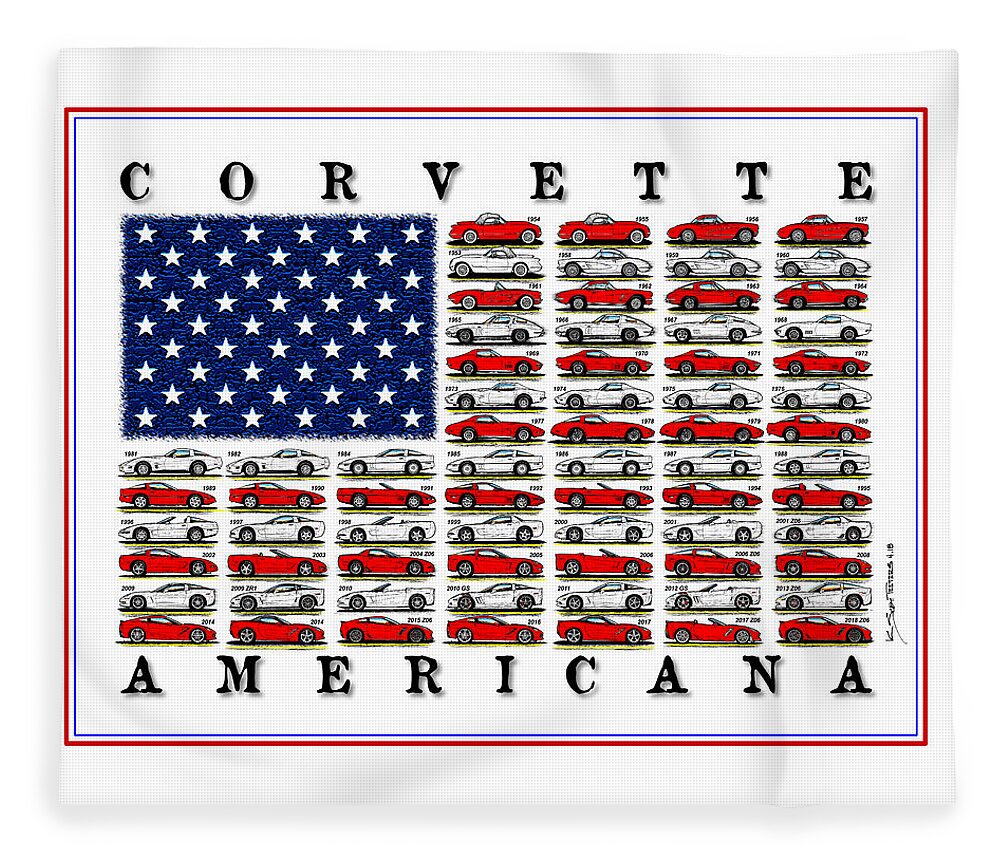 Corvette Fleece Blanket featuring the digital art Corvette Americana by K Scott Teeters