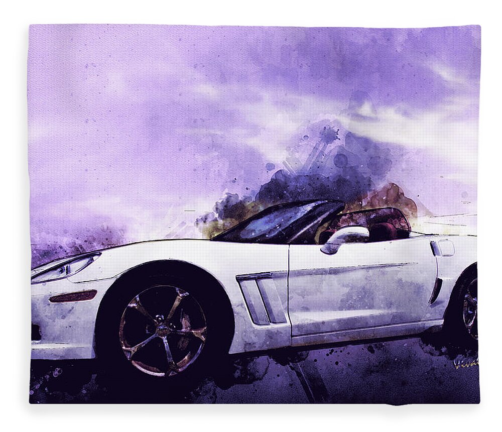 Corvette Fleece Blanket featuring the mixed media Corvette Convertible Pen and Watercolor by Chas Sinklier