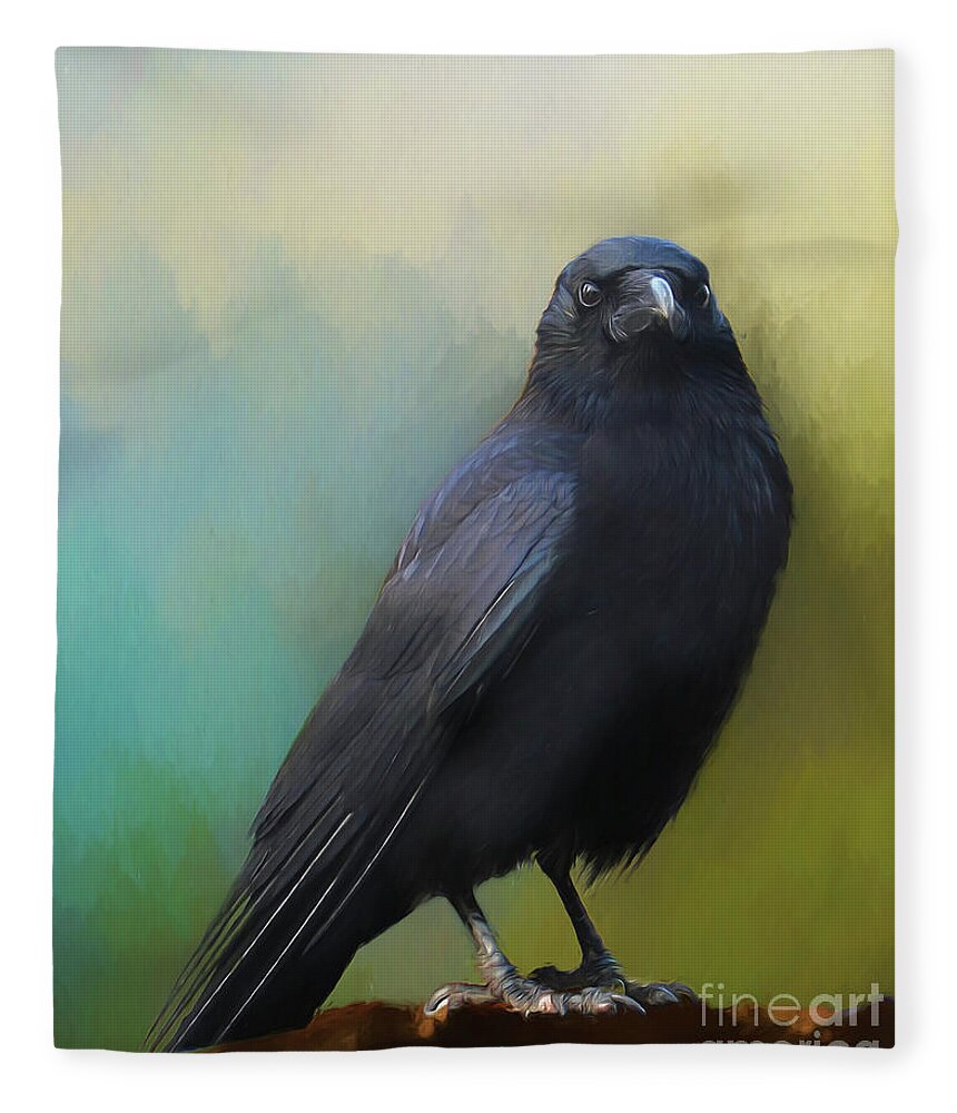 Everlasting Fleece Blanket featuring the painting Corvid by Jim Hatch