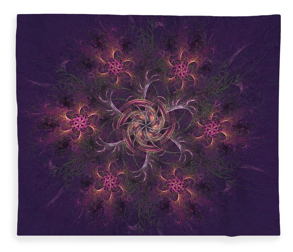 Apophysis Fractal Fleece Blanket featuring the digital art Cosmic Floral Wreath by Angie Tirado
