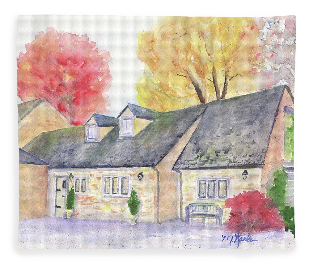 Cotswolds Fleece Blanket featuring the painting Cotswolds Cottage by Marsha Karle