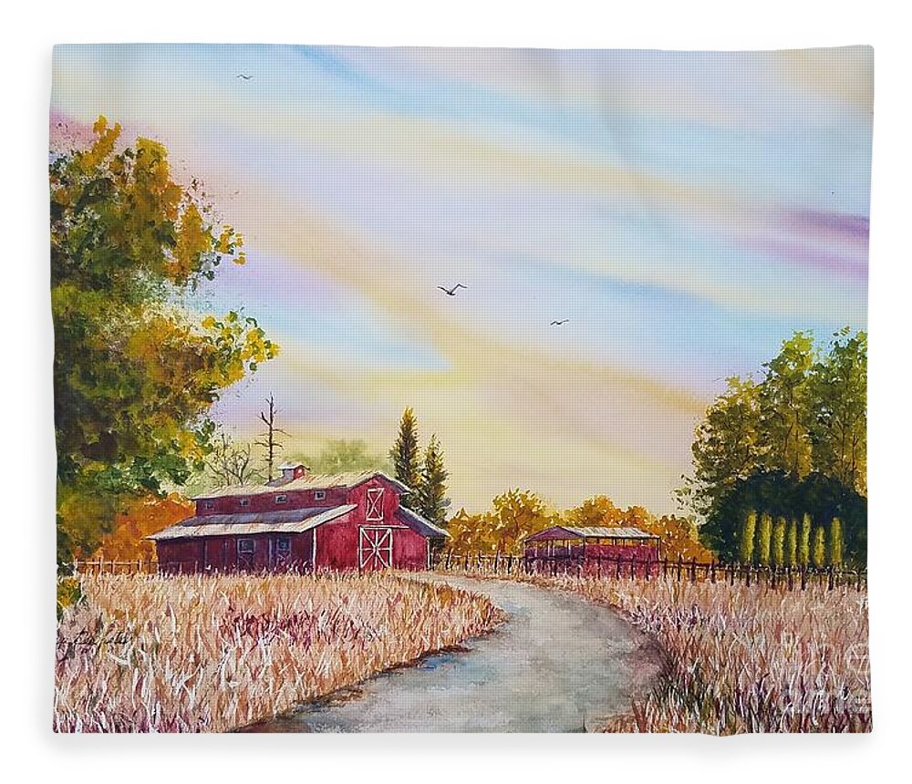 Farm Life Fleece Blanket featuring the painting Cotton Candy Country Sky by Lisa Debaets